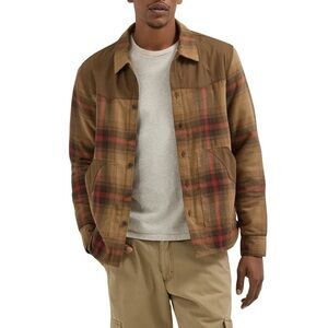 Men's Wrangler Heavyweight Fleece Lined Brown Plaid Shirt Jacket - Small